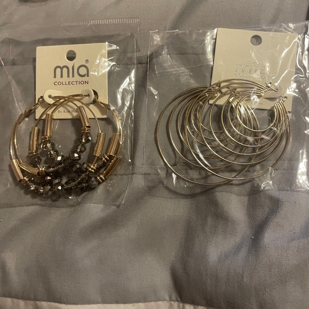 NEW MIA COLLECTION Gold and Silver Hoop Earrings 2 Sets‎